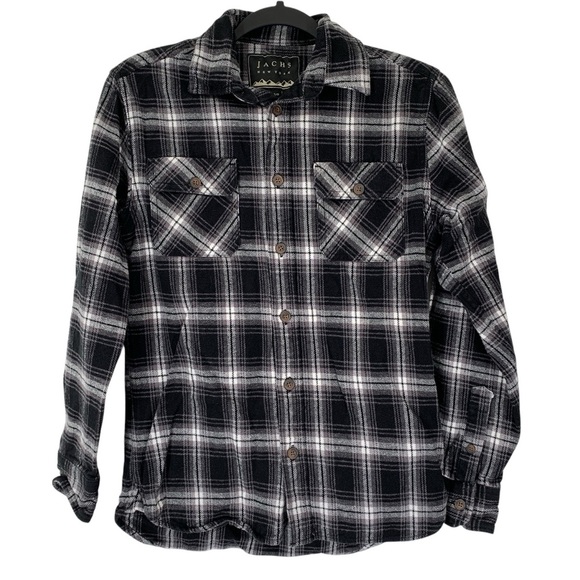 Jachs New York Flannel Shirt Mens Small Black White Plaid Girlfriend Unisex - Picture 1 of 9